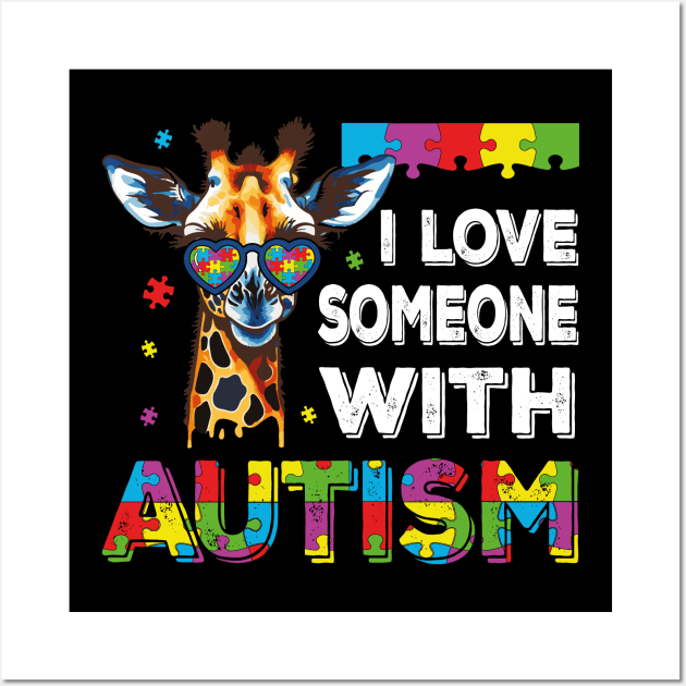 I Love Someone With Autism Funny Autism Awareness Giraffe Puzzle Wall Art by JUST PINK